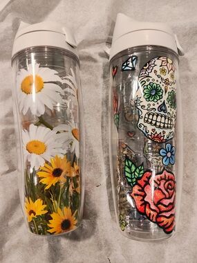 tervis Clear Floral Daisy & Sugar Skull Travel Tumblers with White Lids